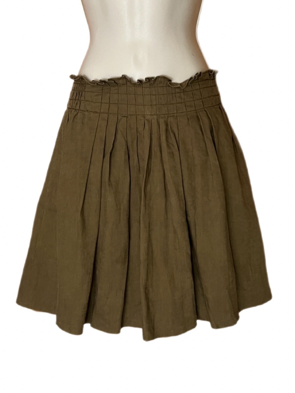J. Crew Olive Green Pleated Linen Skirt 0